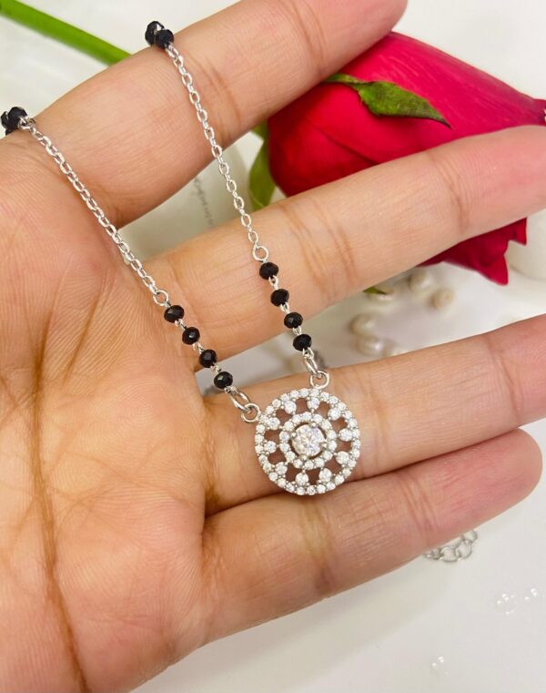 92.5 pure Silver Stony Circular Pendant Mangalsutra
