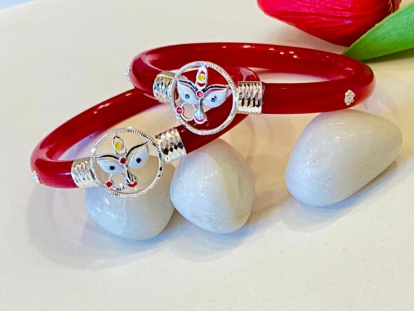92.5 Pure Silver Durga Viral Red Bracelet Pola (Single)