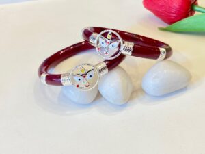 92.5 Pure Silver Durga Maroon Bracelet Pola with path side (Single)