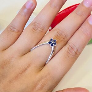 92.5 Silver Blue Heaven Floral V Finger Ring