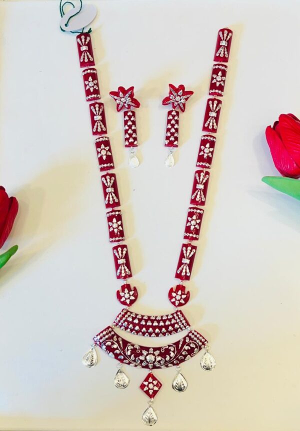 99.5 Pure Silver Flower Pola Long Necklace with Butterfly ear