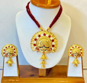 Maa Durga Minakari Pendant and Earrings (Without Chain)