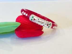92.5 Pure Silver Minakari Floral Bracelet Pola (Single) (Size-24)