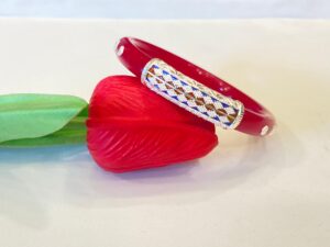 92.5 Pure Silver Minakari Rhombus Shape Bracelet Pola (Single) (Size-25)
