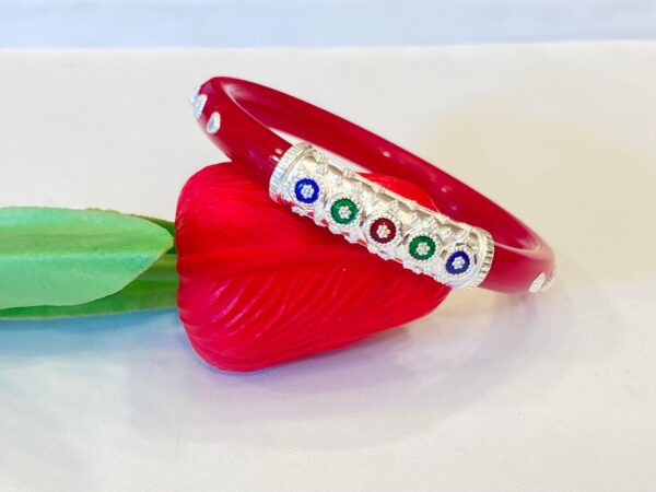 92.5 Pure Silver Minakari Circle Dot Bracelet Pola (Single) (Size-26)