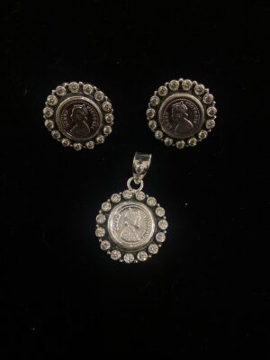 92.5 Pure Silver White Stone Small Gini Pendant With Earrings (Without Chain)