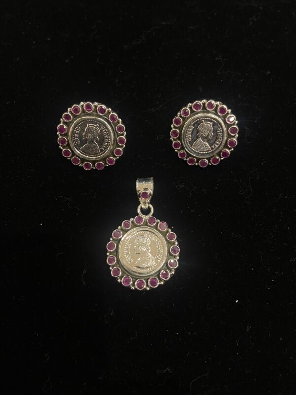 92.5 Pure Silver Pink Stone Small Gini Pendant With Earrings (Without Chain)