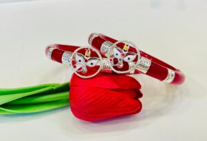 92.5 Pure Silver Durga Viral Red Bracelet Pola (Single)