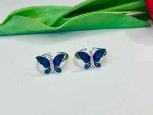 92.5 Pure Silver Beautiful Blue Butterfly Toe Ring (Pair)
