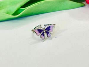 92.5 Silver Pink Blue Butterfly Adjustable Finger Ring