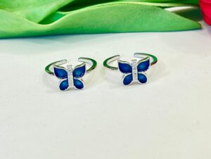 92.5 Pure Silver Blue Butterfly Toe Ring (Pair)