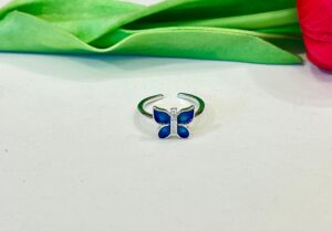 92.5 Silver Cute Blue Butterfly Adjustable Finger Ring