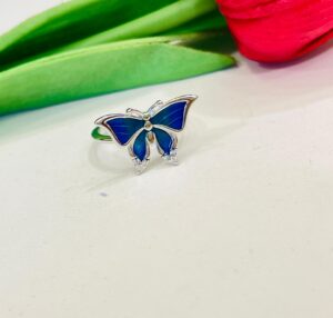 92.5 Silver Blue Stylish Butterfly Adjustable Finger Ring