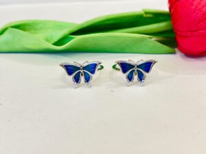 92.5 Pure Silver Beautiful Blue Butterfly Toe Ring (Pair)