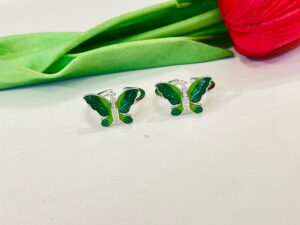 92.5 Pure Silver Stylish Green Butterfly Toe Ring (Pair)