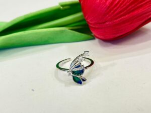 92.5 Silver Flying Blue Butterfly Adjustable Finger Ring