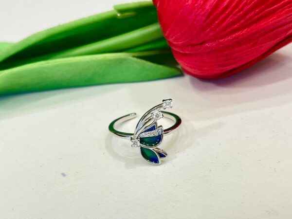 92.5 Silver Flying Blue Butterfly Adjustable Finger Ring
