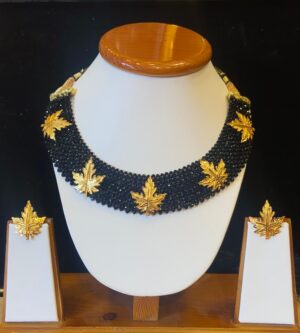 Leaf Design Black Crystal Necklace