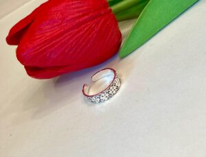 92.5 Silver Floral Adjustable Thumb Ring (Single)