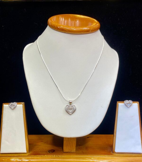 92.5 Pure Silver Double Heart Shape Pendant With Ear Tops (Without Chain)