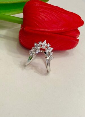 92.5 Silver  V Crown Shape Finger Adjustable Finger Ring