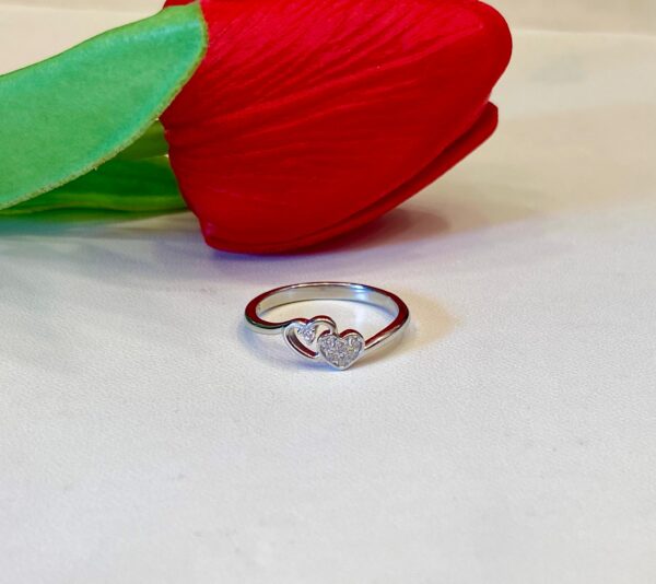 92.5 Silver Double Heart Shape Finger Ring (Size-14)