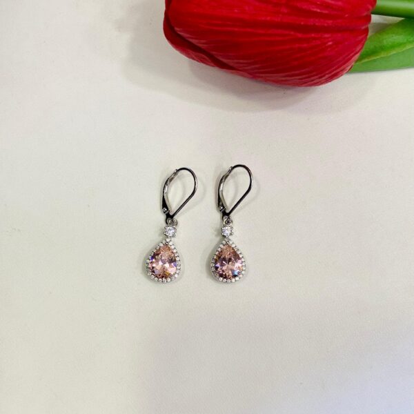 92.5 Pure Silver Drop Pink Ston Earrings
