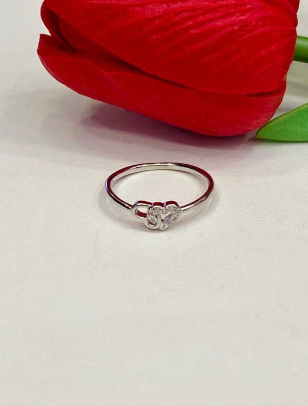 92.5 Silver Double Heart Shape Stone Finger Ring (Size-7-13)