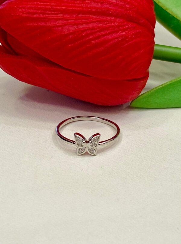 92.5 Silver Small Butterfly Finger Ring (Size-11)