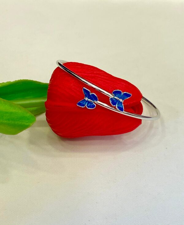 92.5 Pure Silver Adjsutable Blue Butterfly Bracelet