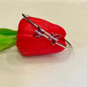 92.5 Pure Silver Adjsutable Red Butterfly Bracelet