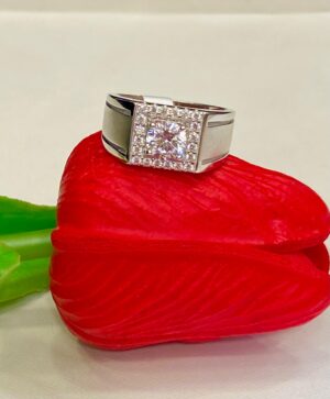 92.5 Silver Square Shape Stone Gents Finger Ring