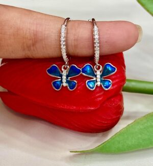 92.5 Pure Silver Hanging Blue Butterfly Earrings