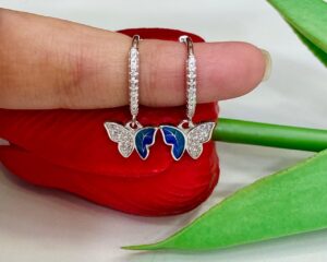 92.5 Pure Silver Hanging Stone Butterfly Earrings