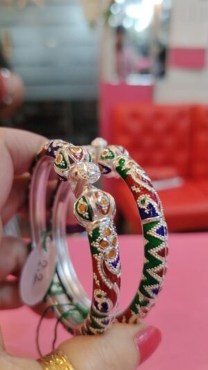 92.5 Pure Silver  Multi Color Minakari Monipuri Bala (Pair)