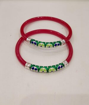 92.5 Pure Silver Minakari Round Shape Bracelet Pola (Single) (Size-26)
