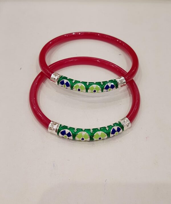 92.5 Pure Silver Minakari Round Shape Bracelet Pola (Single) (Size-26)
