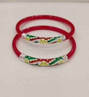 92.5 Pure Silver Minakari Kolka Shape Bracelet Pola (Single) (Size-28)