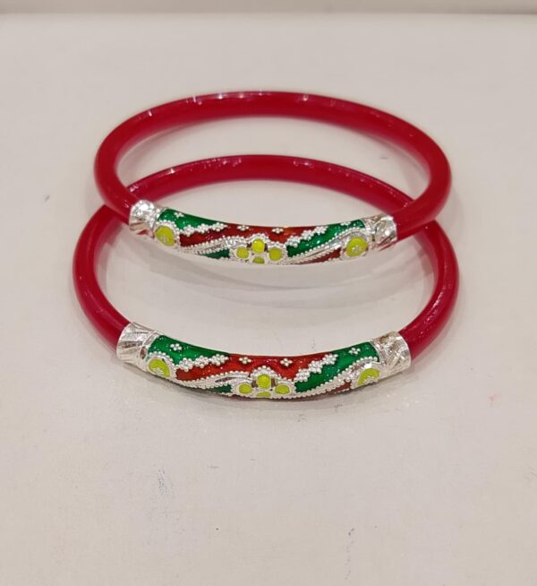 92.5 Pure Silver Minakari Kolka Shape Bracelet Pola (Single) (Size-28)