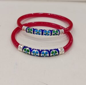 92.5 Pure Silver Minakari Flower Bracelet Pola (Single) (Size-27)