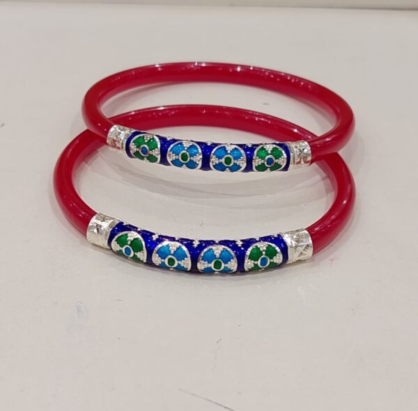 92.5 Pure Silver Minakari Flower Bracelet Pola (Single) (Size-27)