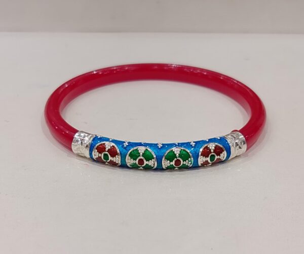 92.5 Pure Silver Minakari Red Green Flower Bracelet Pola (Single) (Size-24)