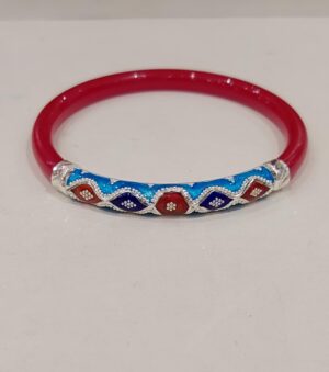 92.5 Pure Silver Minakari Barfi Shape Bracelet Pola (Single) (Size-24)
