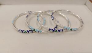 92.5 Pure Silver Green Sky Blue Minakari Monipuri Bangle (Size-26) (CN63)