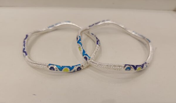 92.5 Pure Silver Green Sky Blue Minakari Monipuri beki Bangle(Pair) (Size-24) (CN31)