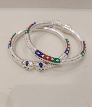 92.5 Pure Silver Red Green Blue Minakari Monipuri Bala (Pair) (Size-24) (CN42)