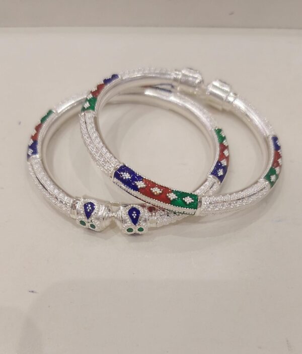 92.5 Pure Silver Red Green Blue Minakari Monipuri Bala (Pair) (Size-24) (CN42)