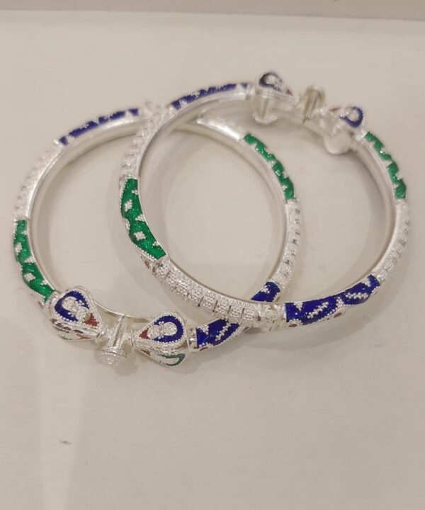92.5 Pure Silver Red Green Blue Minakari Monipuri Khilen Bala (Pair) (Size-28) (CN53)