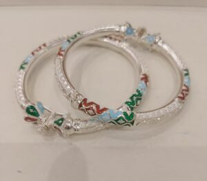 92.5 Pure Silver Multi Color Minakari Monipuri Khilen Bala (Pair) (Size-26) (CN46)