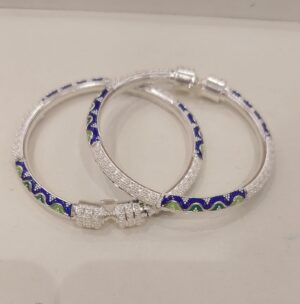 92.5 Pure Silver Green Blue Minakari Monipuri Bala (Pair) (Size-23) (CN31)